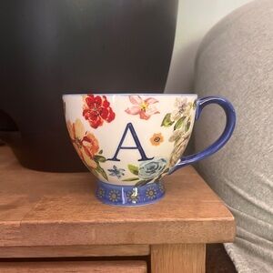 Floral Monogram Mug with Blue Handle